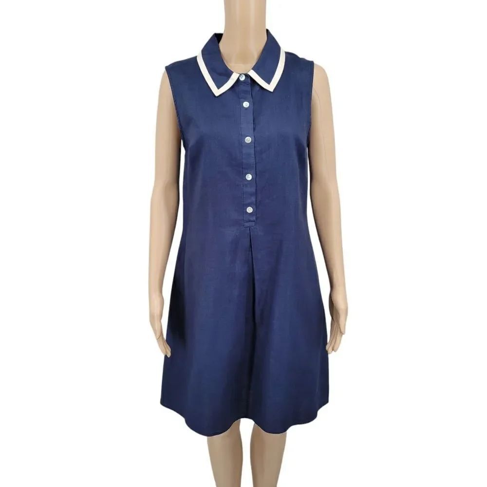 Limited Y2K Linen Midi Dress Half Button Up Tennis Style Dress Inverted Pleat